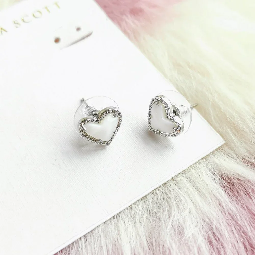 Silver Ari Ivory Mother-Of-Pearl Stud Earrings - Picture 2 of 3